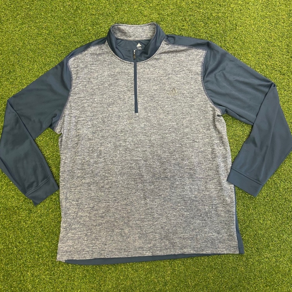 Adidas Golf Mens 2XL Blue Heathered Quarter Zip Pullover Long Sleeve Shirt